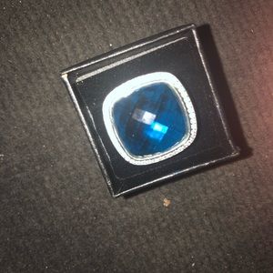 David Yurman Sterling Silver 20mm Blue Topaz Albion Ring With Diamond Size 6.5